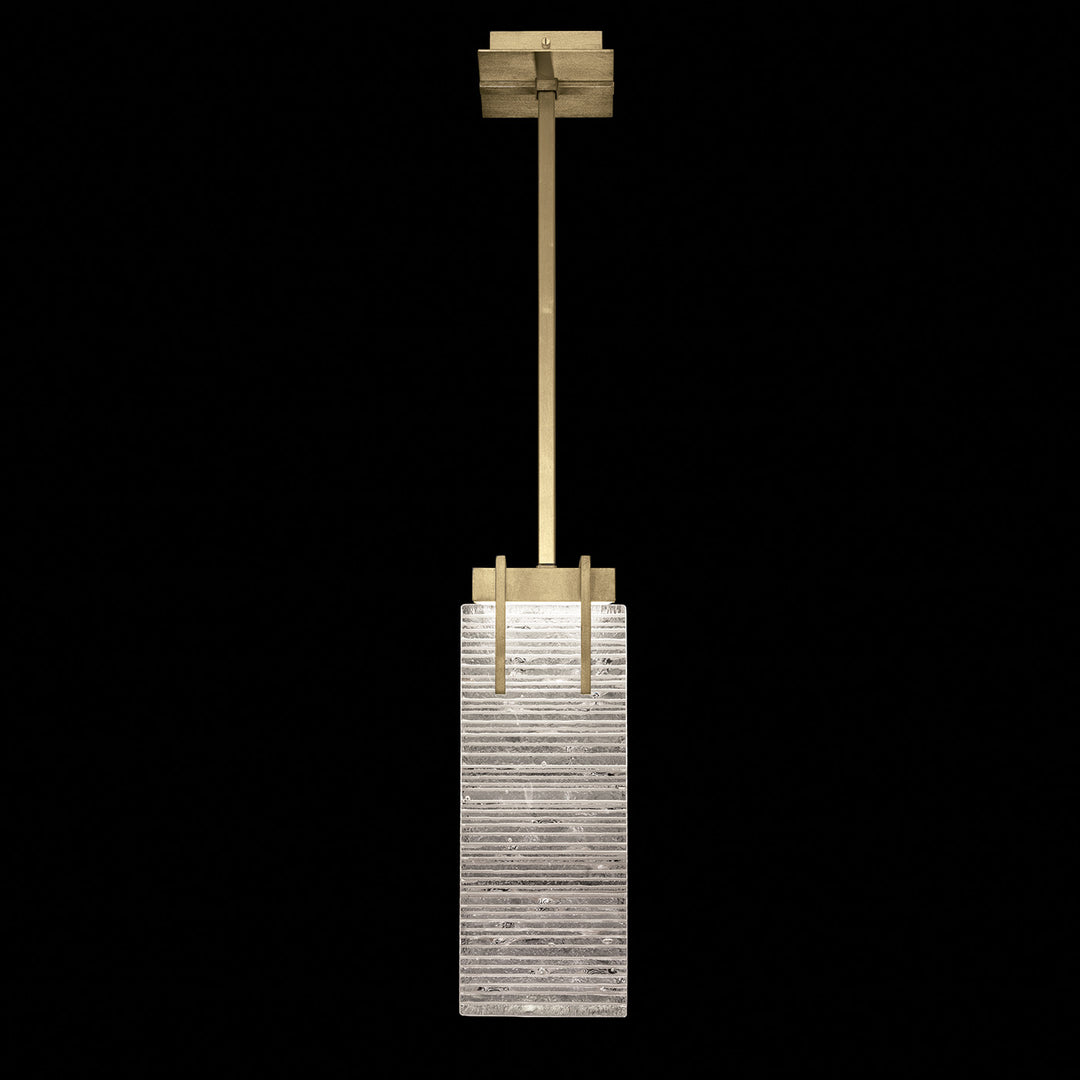 Fine Art Handcrafted Lighting Terra 7.75"W Rectangular Pendant 931040 in Standard Soft Gold Leaf, Rake Clear (931040-35ST)