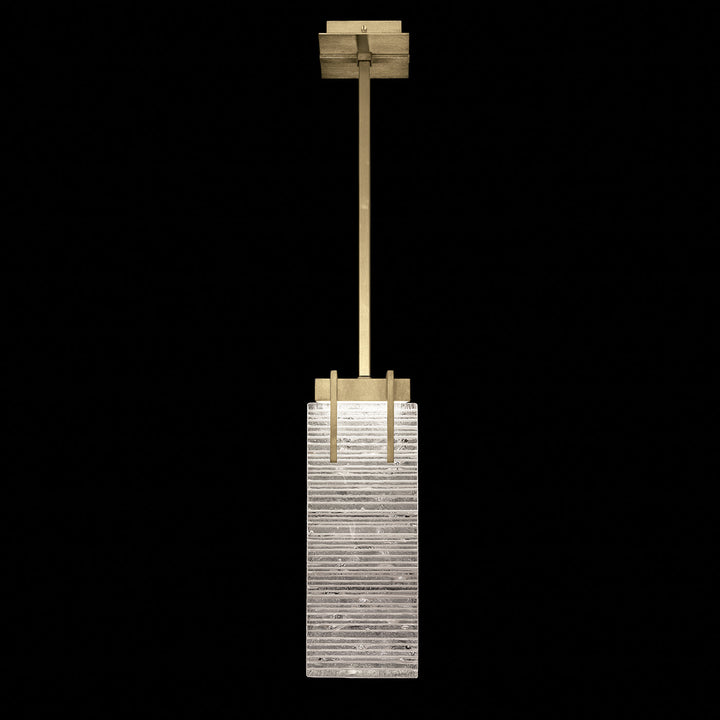 Fine Art Handcrafted Lighting Terra 7.75"W Rectangular Pendant 931040 in Standard Soft Gold Leaf, Rake Clear (931040-35ST)