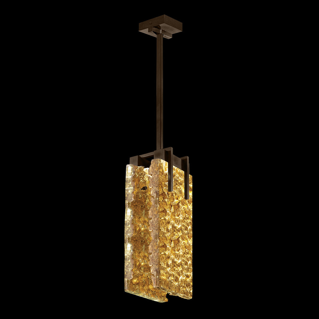 Fine Art Handcrafted Lighting Terra 7.75"W Rectangular Pendant 931040 in Bronze, Gold Leaf (931040-42ST)