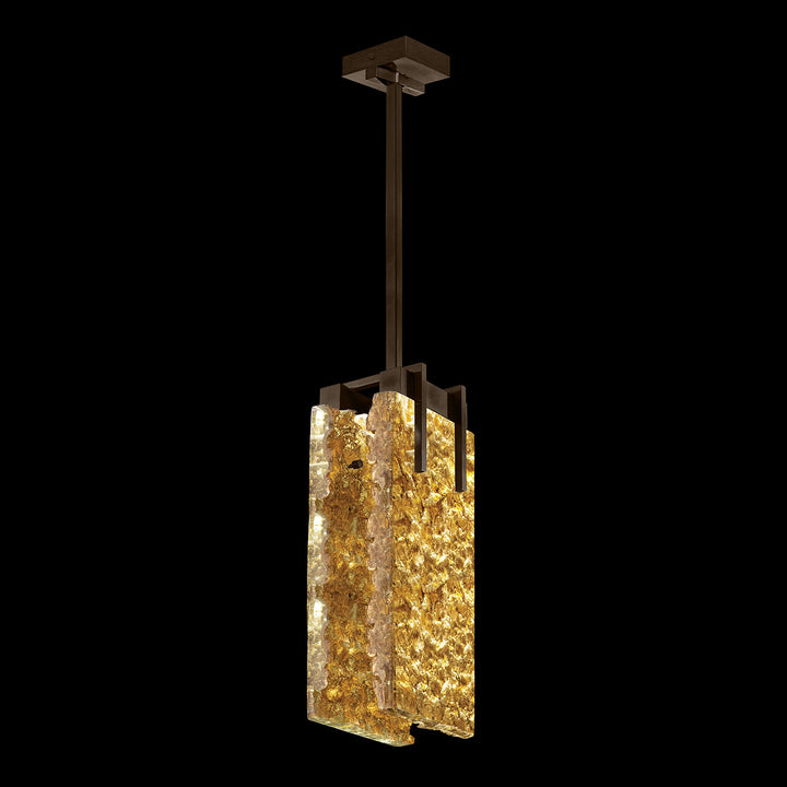 Fine Art Handcrafted Lighting Terra 7.75"W Rectangular Pendant 931040 in Bronze, Gold Leaf (931040-42ST)