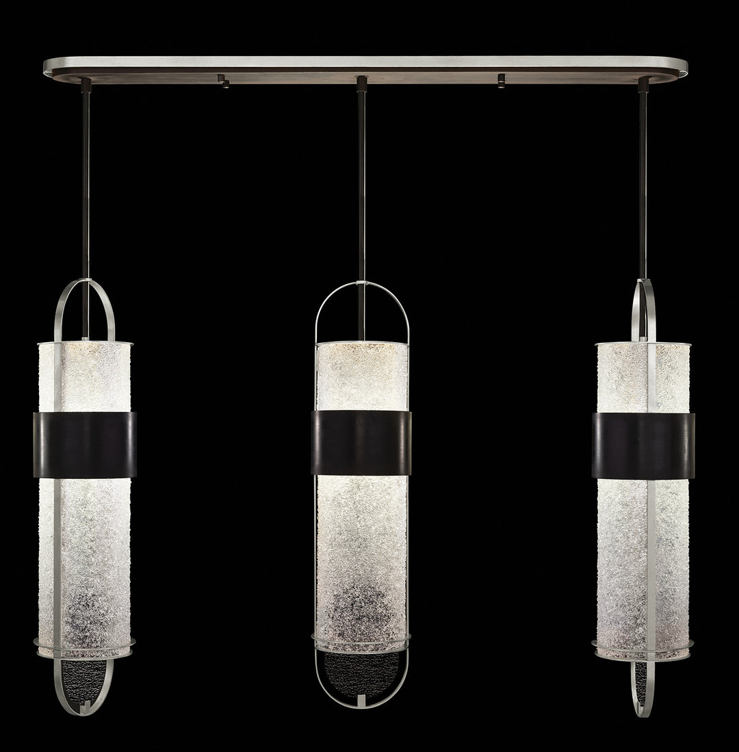 Fine Art Handcrafted Lighting Bond 48"W Linear Pendant in Standard Black Iron with Standard Silver Leaf, Diamond Blanket (926140-11ST)