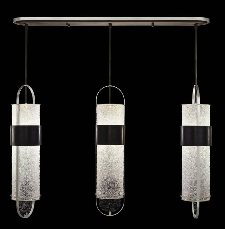 Fine Art Handcrafted Lighting Bond 48"W Linear Pendant in Standard Black Iron with Standard Silver Leaf, Diamond Blanket (926140-11ST)