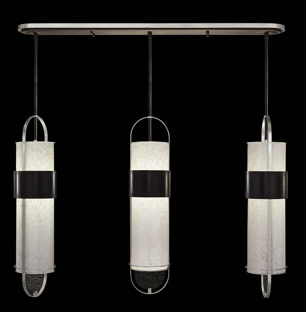 Fine Art Handcrafted Lighting Bond 48"W Linear Pendant in Standard Black Iron with Standard Silver Leaf, Bahama Sand (926140-12ST)