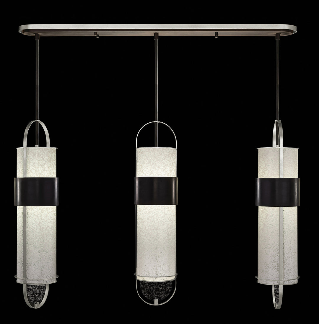 Fine Art Handcrafted Lighting Bond 48"W Linear Pendant in Standard Black Iron with Standard Silver Leaf, Bahama Sand (926140-12ST)