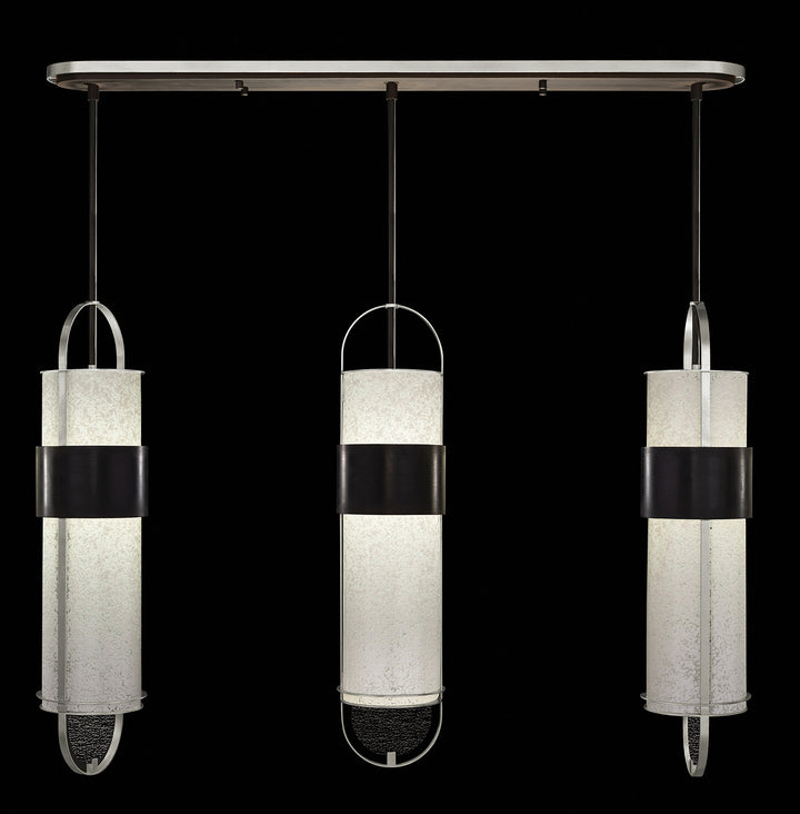 Fine Art Handcrafted Lighting Bond 48"W Linear Pendant in Standard Black Iron with Standard Silver Leaf, Bahama Sand (926140-12ST)