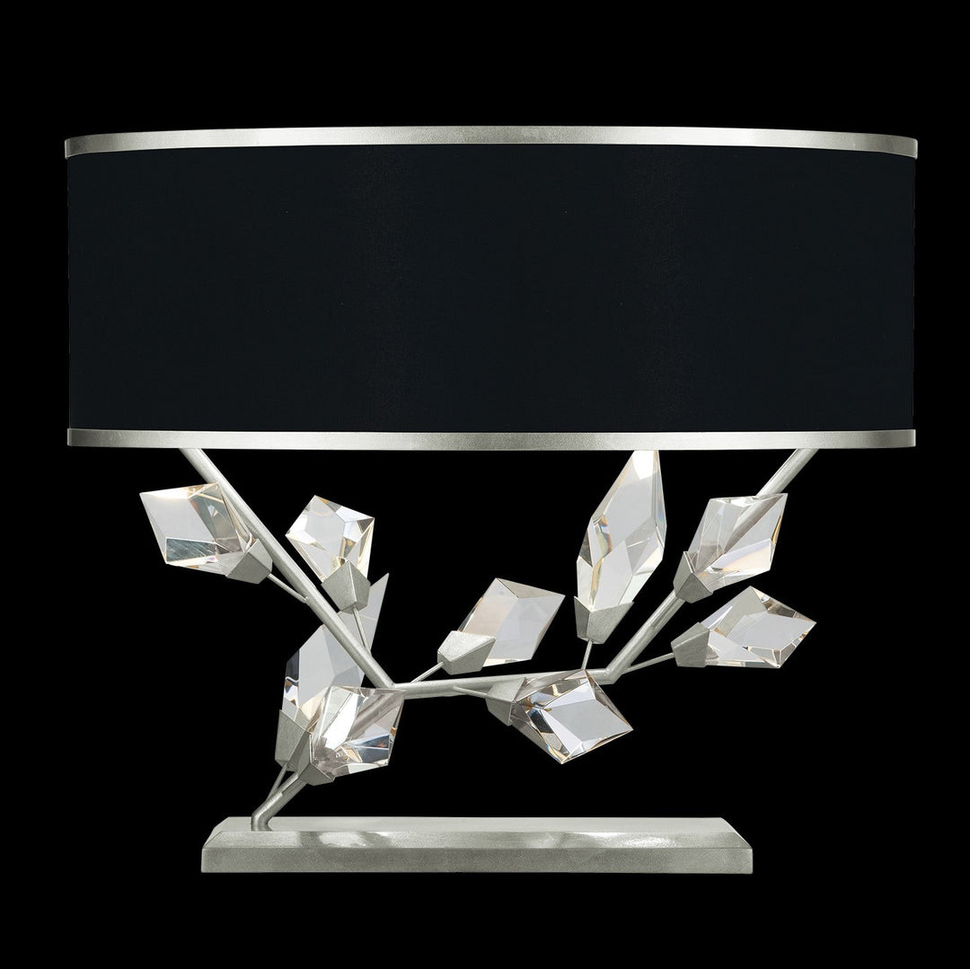 Fine Art Handcrafted Lighting Foret 21.5"H LSF Table Lamp in Standard Silver Leaf w/Black Fabric & Silver Inner Lining Shade (908510-11ST)