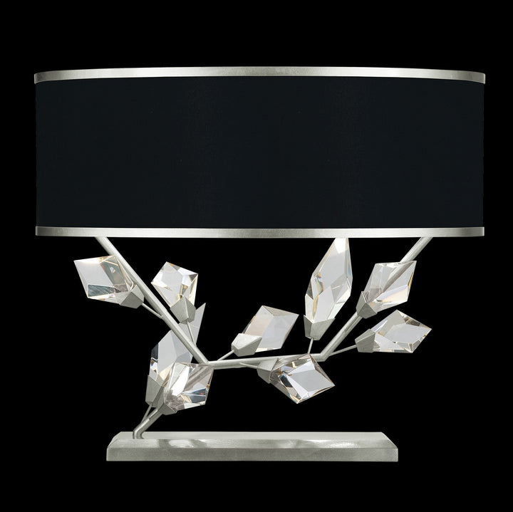 Fine Art Handcrafted Lighting Foret 21.5"H LSF Table Lamp in Standard Silver Leaf w/Black Fabric & Silver Inner Lining Shade (908510-11ST)