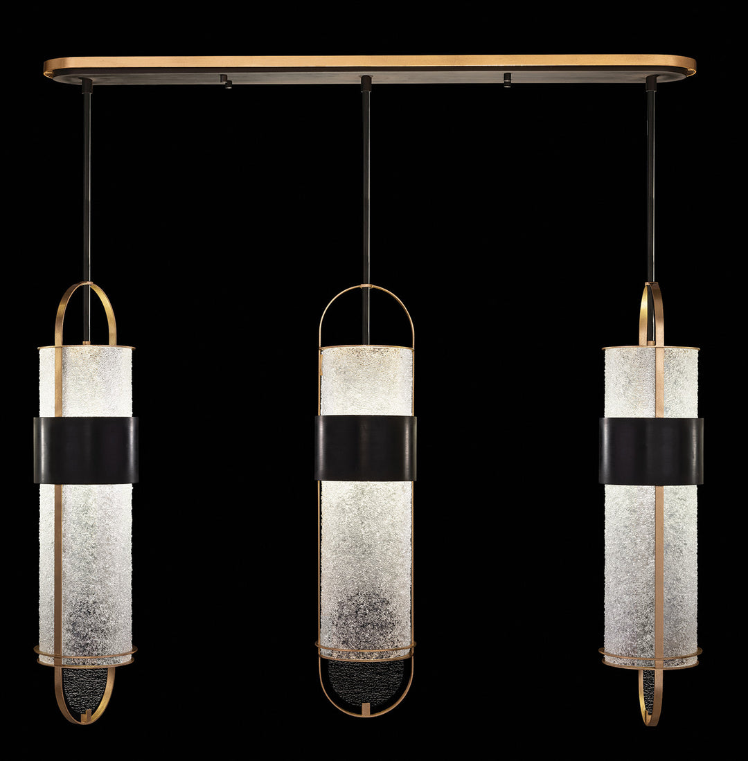 Fine Art Handcrafted Lighting Bond 48"W Linear Pendant in Standard Black Iron with Gold Leaf, Diamond Blanket (926140-21ST)