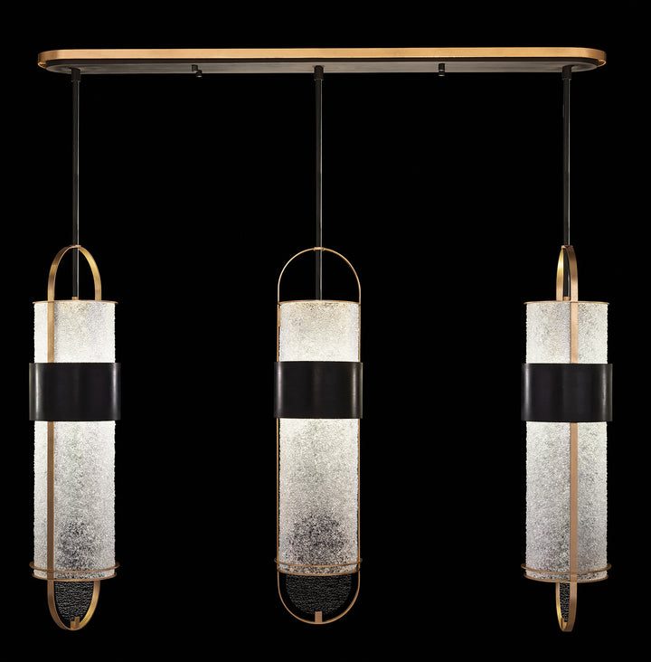 Fine Art Handcrafted Lighting Bond 48"W Linear Pendant in Standard Black Iron with Gold Leaf, Diamond Blanket (926140-21ST)