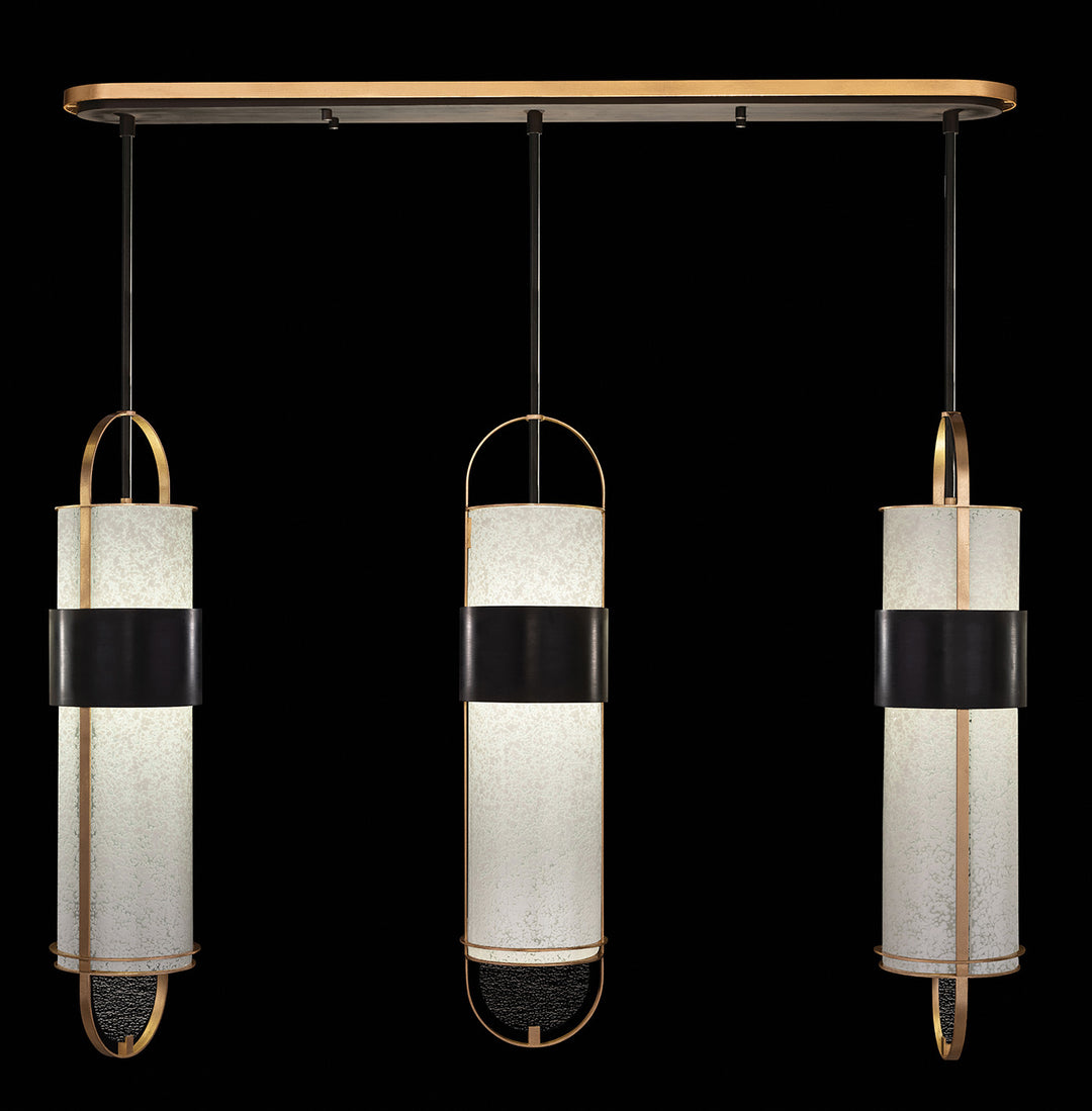 Fine Art Handcrafted Lighting Bond 48"W Linear Pendant in Standard Black Iron with Gold Leaf, Bahama Sand (926140-22ST)