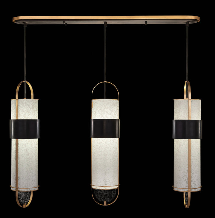 Fine Art Handcrafted Lighting Bond 48"W Linear Pendant in Standard Black Iron with Gold Leaf, Bahama Sand (926140-22ST)
