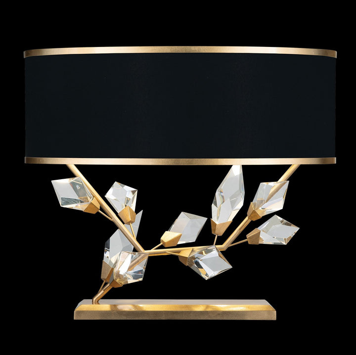 Fine Art Handcrafted Lighting Foret 21.5"H LSF Table Lamp in Standard Gold Leaf w/Black Fabric & Gold Inner Lining Shades (908510-21ST)