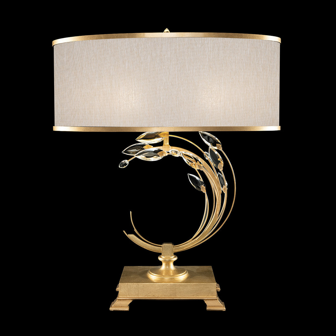 Fine Art Handcrafted Lighting Crystal Laurel 31"H LSF Table Lamp in Standard Gold Leaf w/Champagne Fabric Shade (771510-SF33)