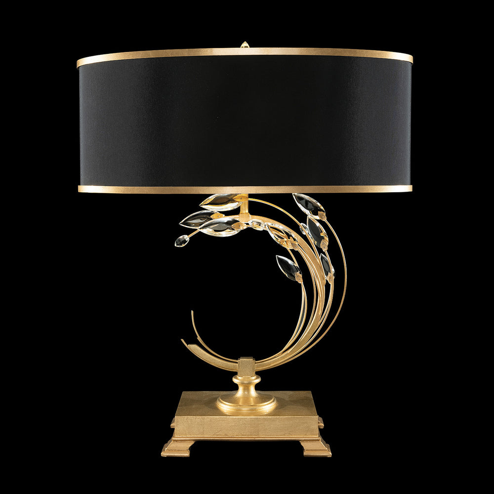 Fine Art Handcrafted Lighting Crystal Laurel 31"H LSF Table Lamp in Standard Gold Leaf w/Black Fabric & Gold Inner Lining Shade (771510-SF34)