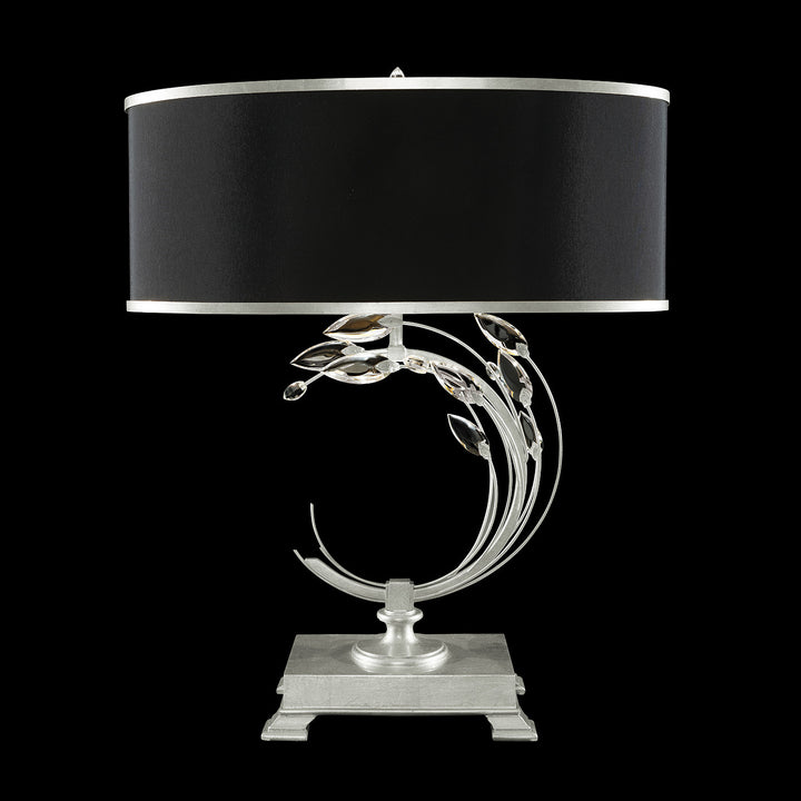 Fine Art Handcrafted Lighting Crystal Laurel 31"H LSF Table Lamp in Standard Silver Leaf w/Black Fabric & Silver Inner Lining Shade (771510-SF42)