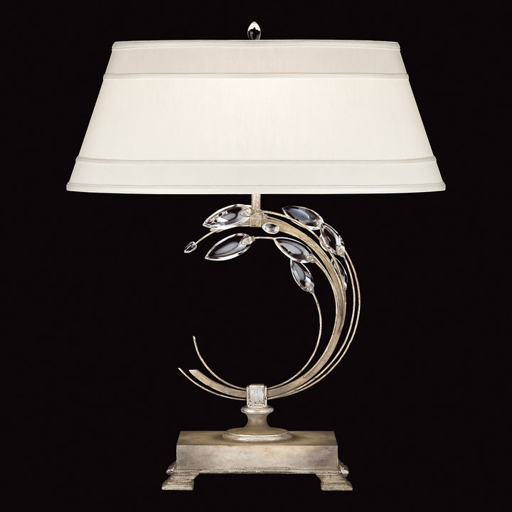 Fine Art Handcrafted Lighting Crystal Laurel 31"H LSF Table Lamp in Antique Taupe with Silver Leaf Accents w/Champagne Fabric Shade (771510ST)