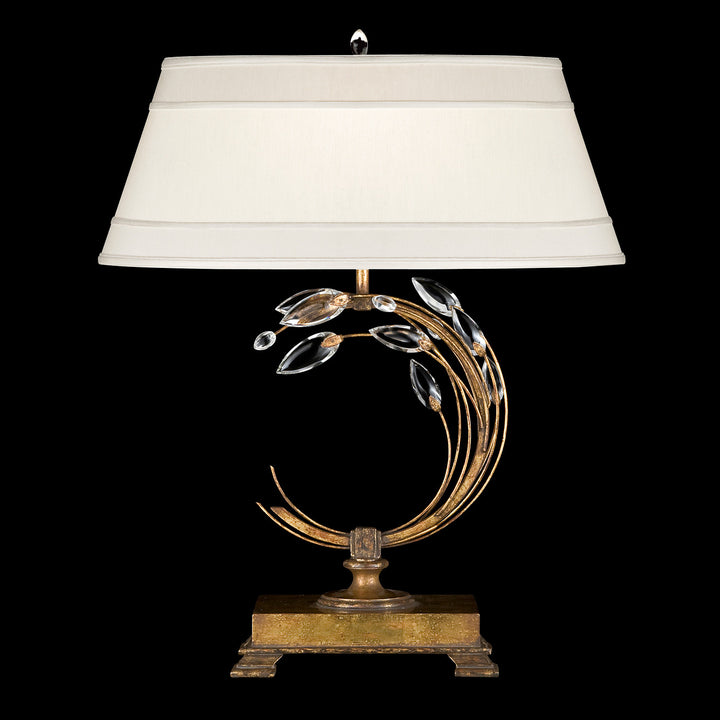 Fine Art Handcrafted Lighting Crystal Laurel 31"H LSF Table Lamp in Antique Warm Gold Leaf w/Champagne Fabric Shade (778010ST)