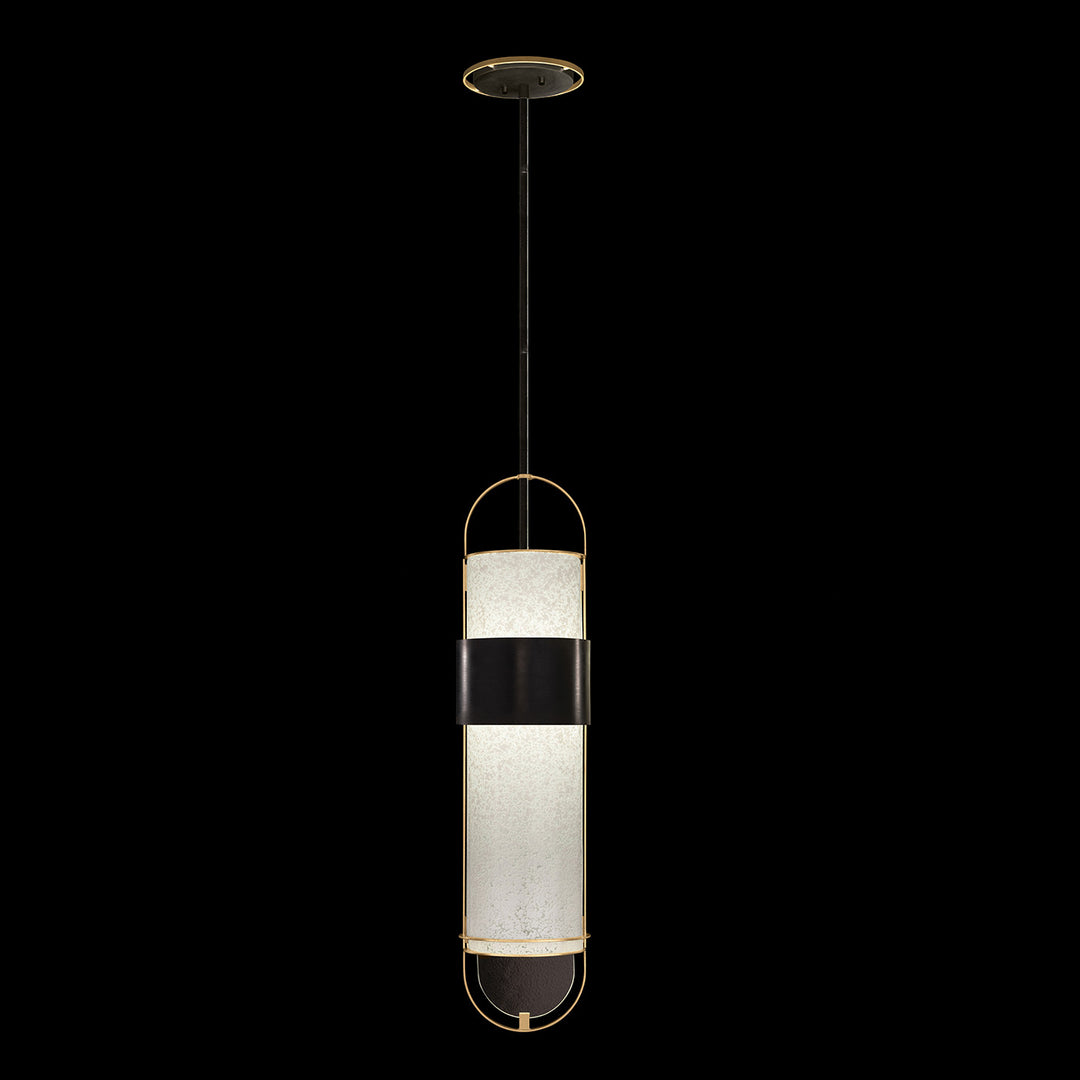 Fine Art Handcrafted Lighting Bond 8"W Round Pendant in Standard Black Iron with Gold Leaf, Bahama Sand (924840-22ST)