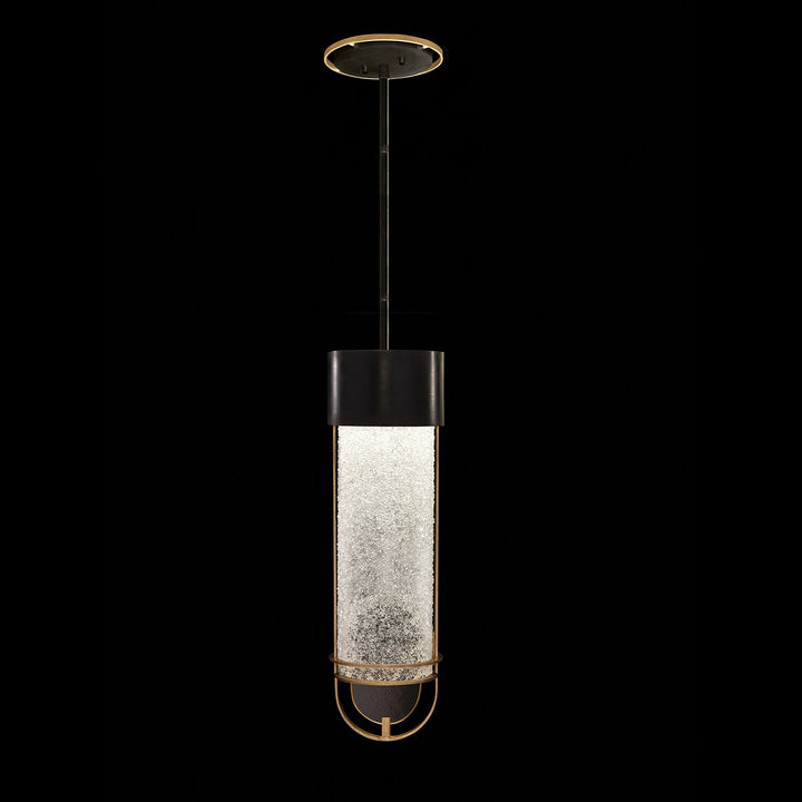 Fine Art Handcrafted Lighting Bond 5.5"W Round Pendant in Standard Black Iron with Gold Leaf, Diamond Blanket (926340-21ST)