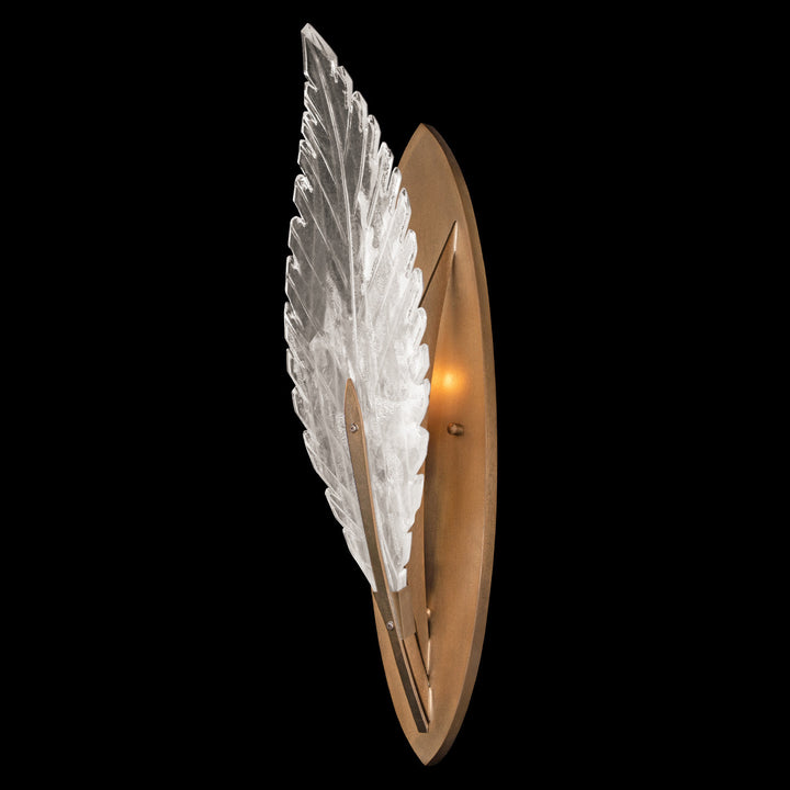 Fine Art Handcrafted Lighting Plume 22"H Sconce in Standard Soft Gold Leaf, White Plumes (894550-21ST)