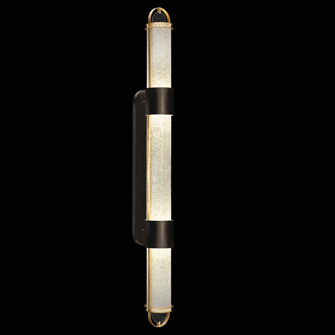 Fine Art Handcrafted Lighting Bond 60"H Sconce in Standard Black Iron with Gold Leaf, Bahama Sand (925850-22ST)