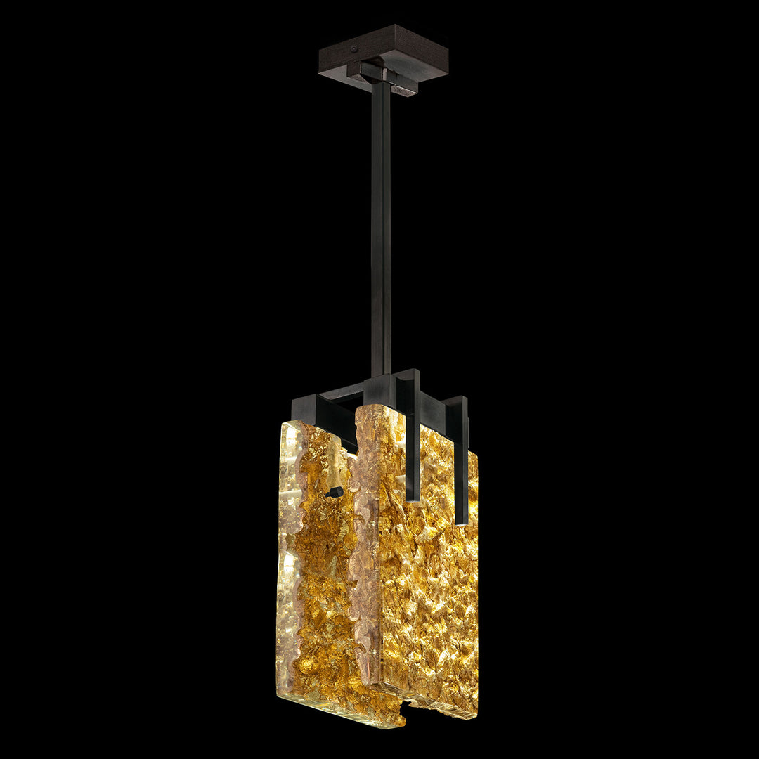 Fine Art Handcrafted Lighting Terra 7.75"W Rectangular Pendant 930540 in Standard Black Iron, Gold Leaf (930540-12ST)