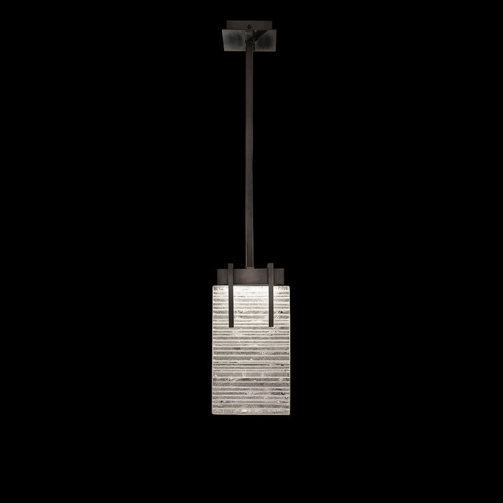 Fine Art Handcrafted Lighting Terra 7.75"W Rectangular Pendant 930540 in Standard Black Iron, Rake Clear (930540-15ST)
