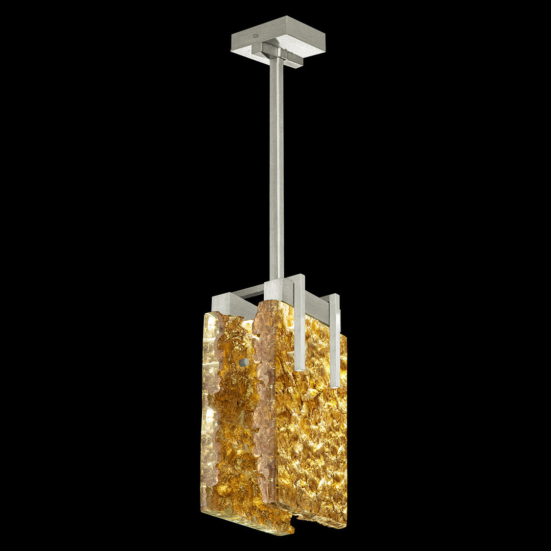 Fine Art Handcrafted Lighting Terra 7.75"W Rectangular Pendant 930540 in Standard Silver Leaf, Gold Leaf (930540-22ST)