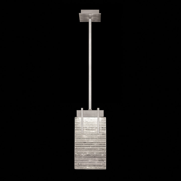Fine Art Handcrafted Lighting Terra 7.75"W Rectangular Pendant 930540 in Standard Silver Leaf, Rake Clear (930540-25ST)