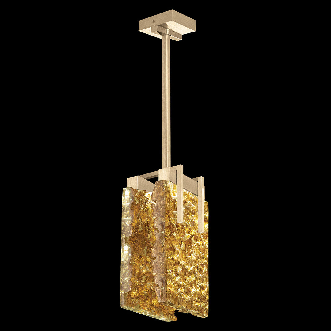 Fine Art Handcrafted Lighting Terra 7.75"W Rectangular Pendant 930540 in Standard Soft Gold Leaf, Gold Leaf (930540-32ST)