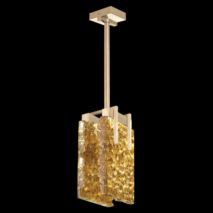 Fine Art Handcrafted Lighting Terra 7.75"W Rectangular Pendant 930540 in Standard Soft Gold Leaf, Gold Leaf (930540-32ST)