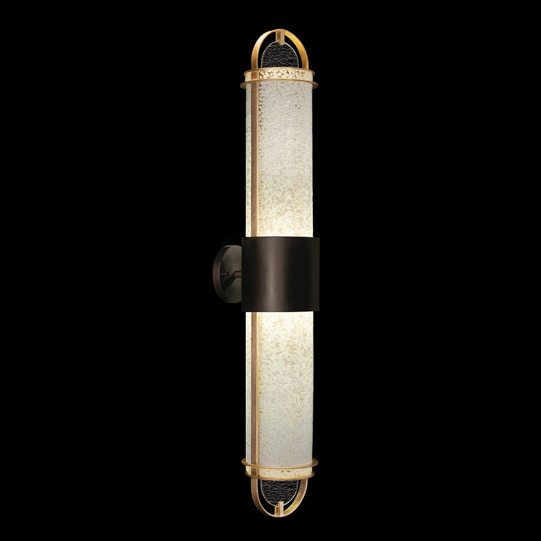 Fine Art Handcrafted Lighting Bond 35.3"H Sconce in Standard Black Iron with Gold Leaf, Bahama Sand (926450-22ST)