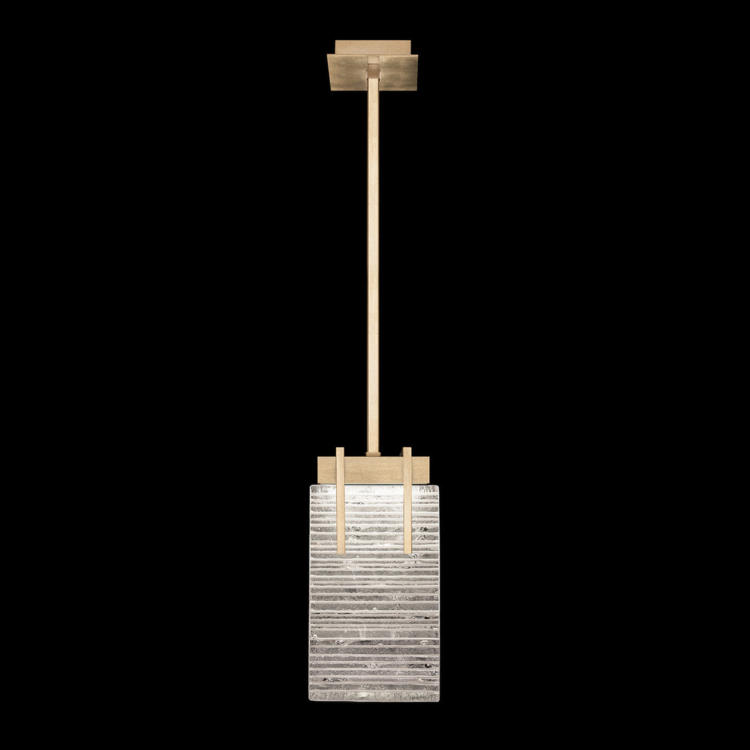 Fine Art Handcrafted Lighting Terra 7.75"W Rectangular Pendant 930540 in Standard Soft Gold Leaf, Rake Clear (930540-35ST)