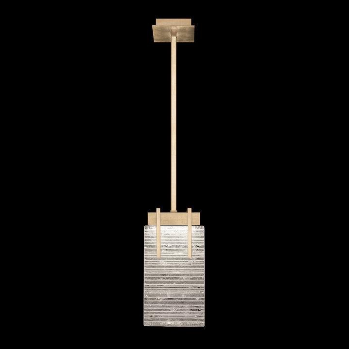 Fine Art Handcrafted Lighting Terra 7.75"W Rectangular Pendant 930540 in Standard Soft Gold Leaf, Rake Clear (930540-35ST)