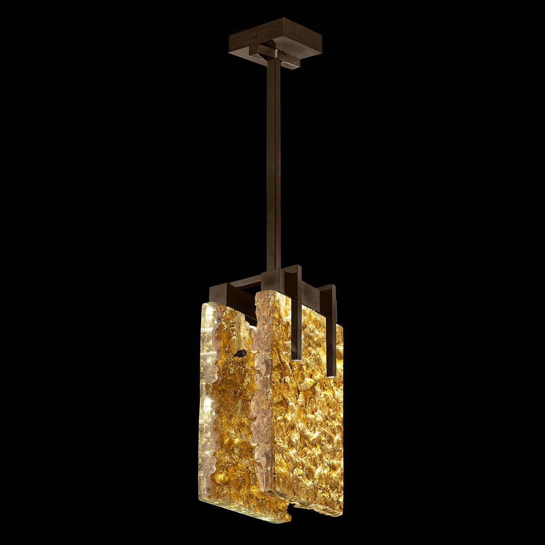 Fine Art Handcrafted Lighting Terra 7.75"W Rectangular Pendant 930540 in Bronze, Gold Leaf (930540-42ST)