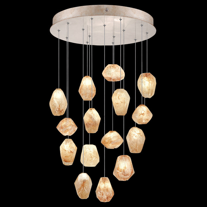 Fine Art Handcrafted Lighting Natural Inspirations 21"W Round Pendant in Mottled Gold Leaf, Natural Quartz (853140-24LD)