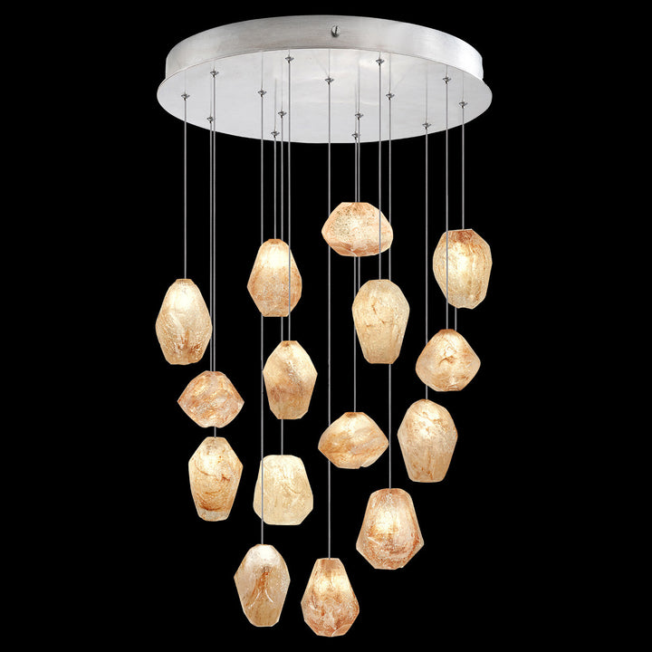 Fine Art Handcrafted Lighting Natural Inspirations 21"W Round Pendant in Standard Silver Leaf, Natural Quartz (853140-14LD)