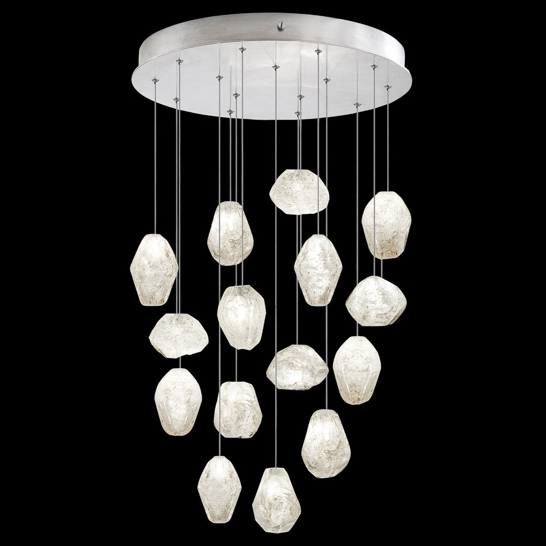 Fine Art Handcrafted Lighting Natural Inspirations 21"W Round Pendant in Standard Silver Leaf, Clear Quartz (853140-13LD)