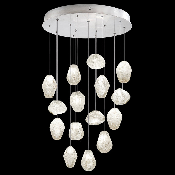 Fine Art Handcrafted Lighting Natural Inspirations 21"W Round Pendant in Standard Silver Leaf, Clear Quartz (853140-13LD)