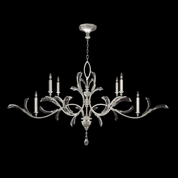 Fine Art Handcrafted Lighting Beveled Arcs 74"W Oblong Chandelier in Standard Silver Leaf (700840-SF4)