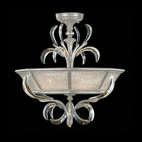 Fine Art Handcrafted Lighting Beveled Arcs 26"W Round Semi-Flush Mount in Standard Silver Leaf (704340-SF4)