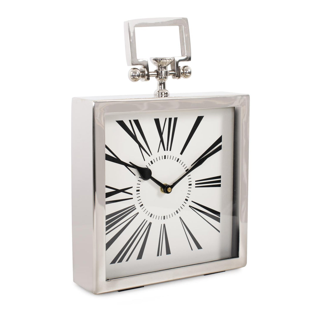 Howard Elliott Collection Herbert Handled Table Clock in Polished Nickel