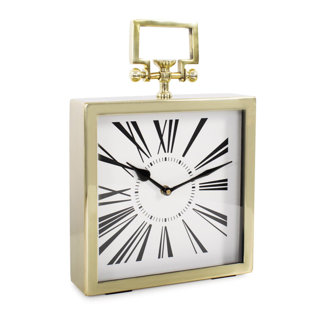 Howard Elliott Collection Herbert Handled Table Clock in Polished Gold