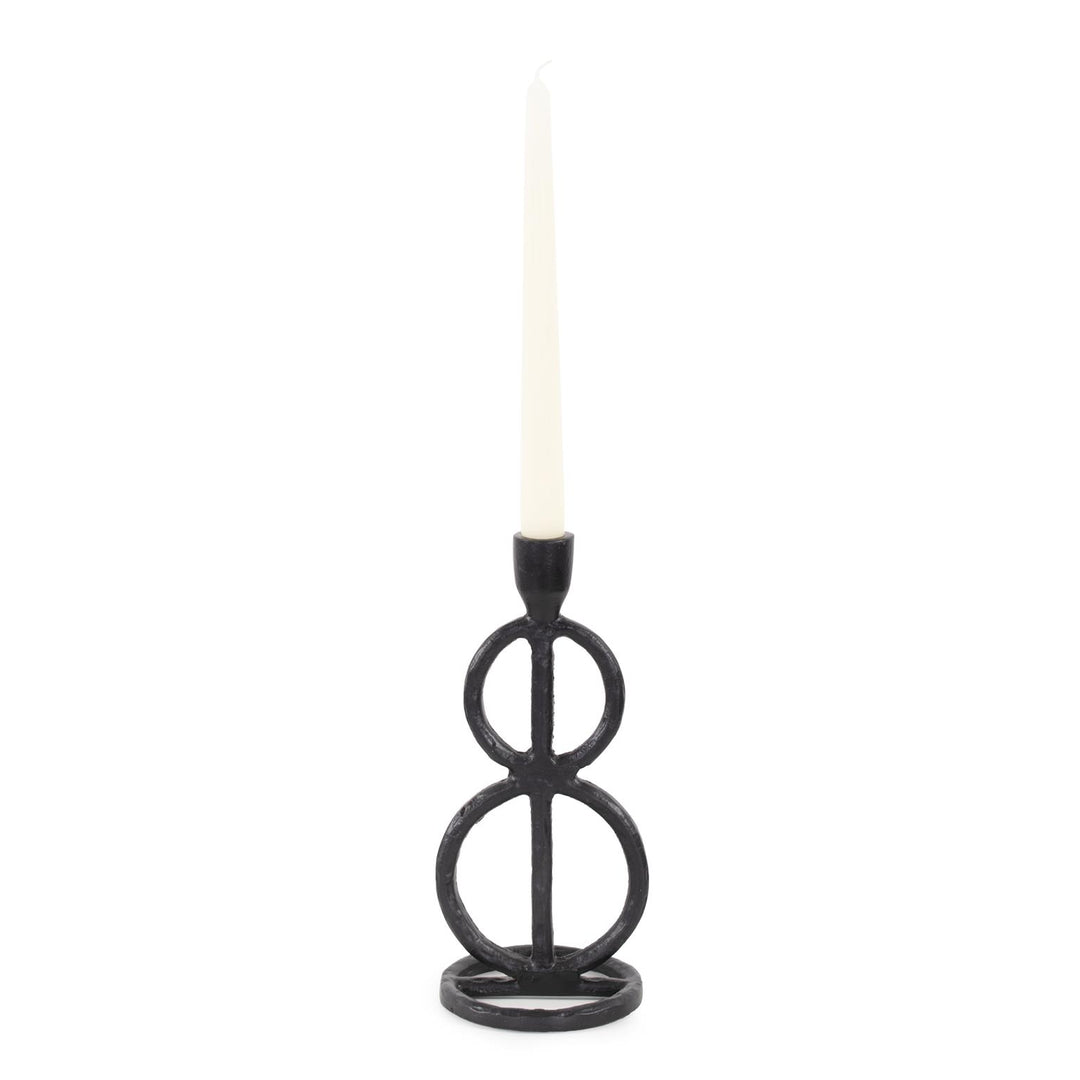 Howard Elliott Collection Double Circle Arman Aluminum Candlestick in Black