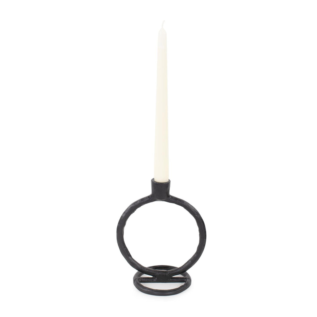 Howard Elliott Collection Single Circle Arman Aluminum Candlestick in Black