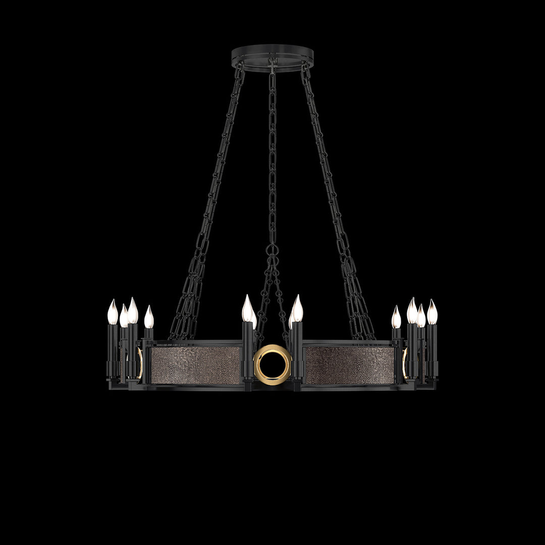 Fine Art Handcrafted Lighting Mirage 35.75"W Round Chandelier 100047 in Standard Black Iron, Brass, Pebble (100047-111)