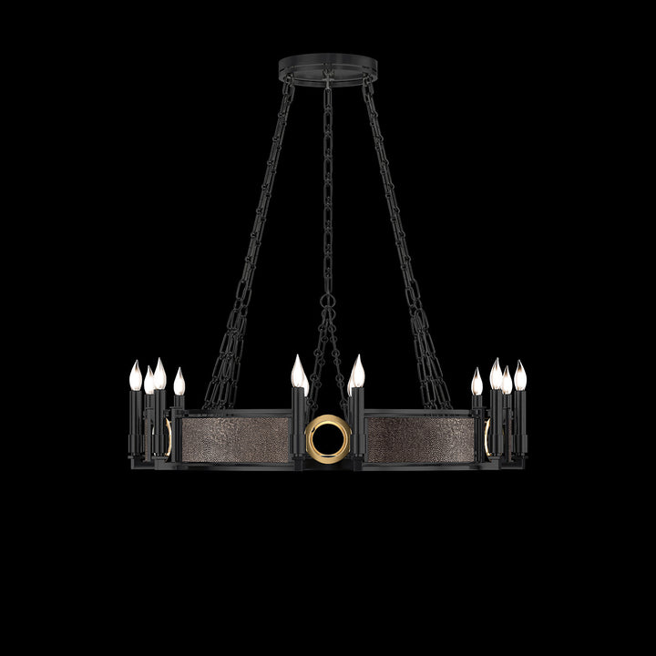 Fine Art Handcrafted Lighting Mirage 35.75"W Round Chandelier 100047 in Standard Black Iron, Brass, Pebble (100047-111)