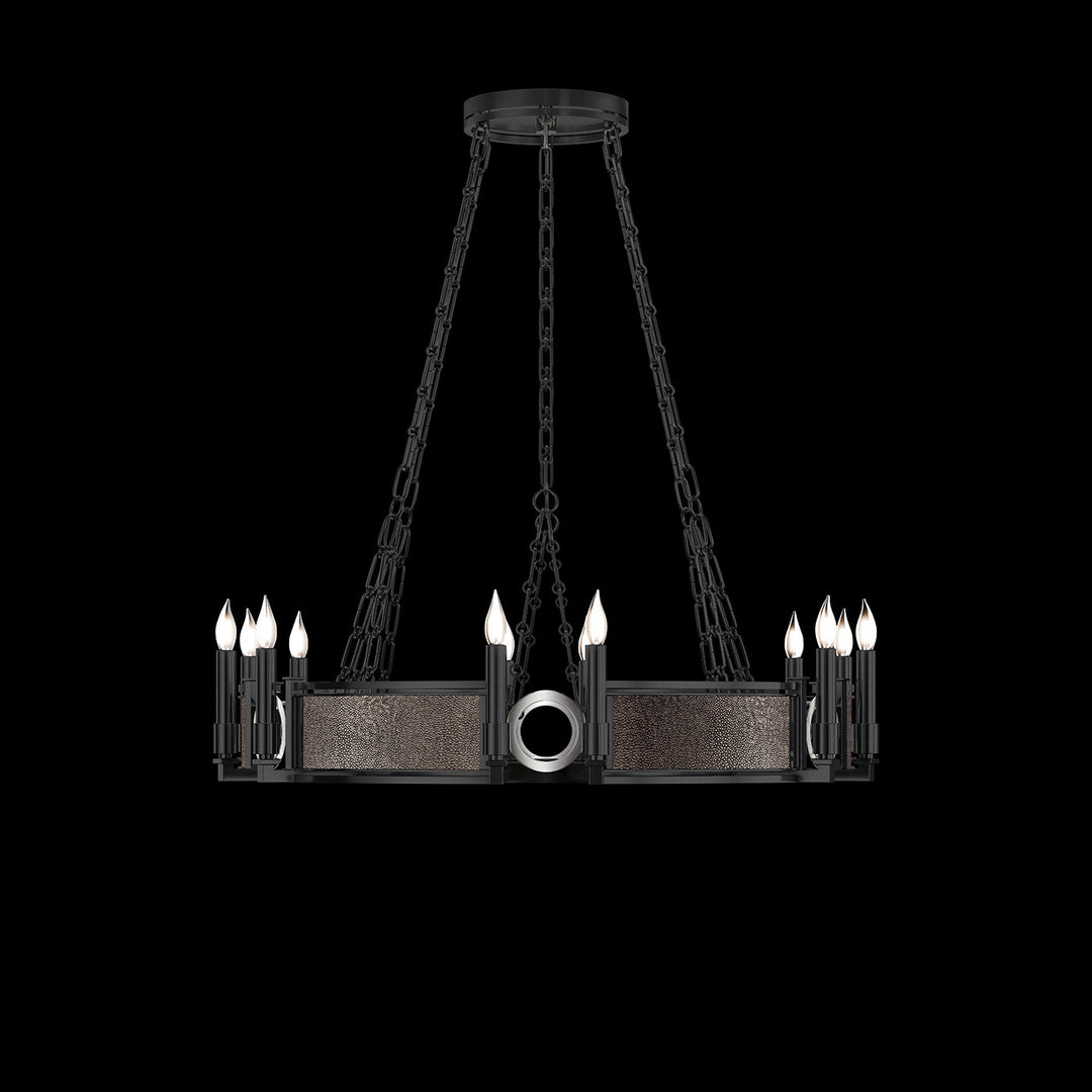 Fine Art Handcrafted Lighting Mirage 35.75"W Round Chandelier 100047 in Standard Black Iron, Nickel, Pebble (100047-121)