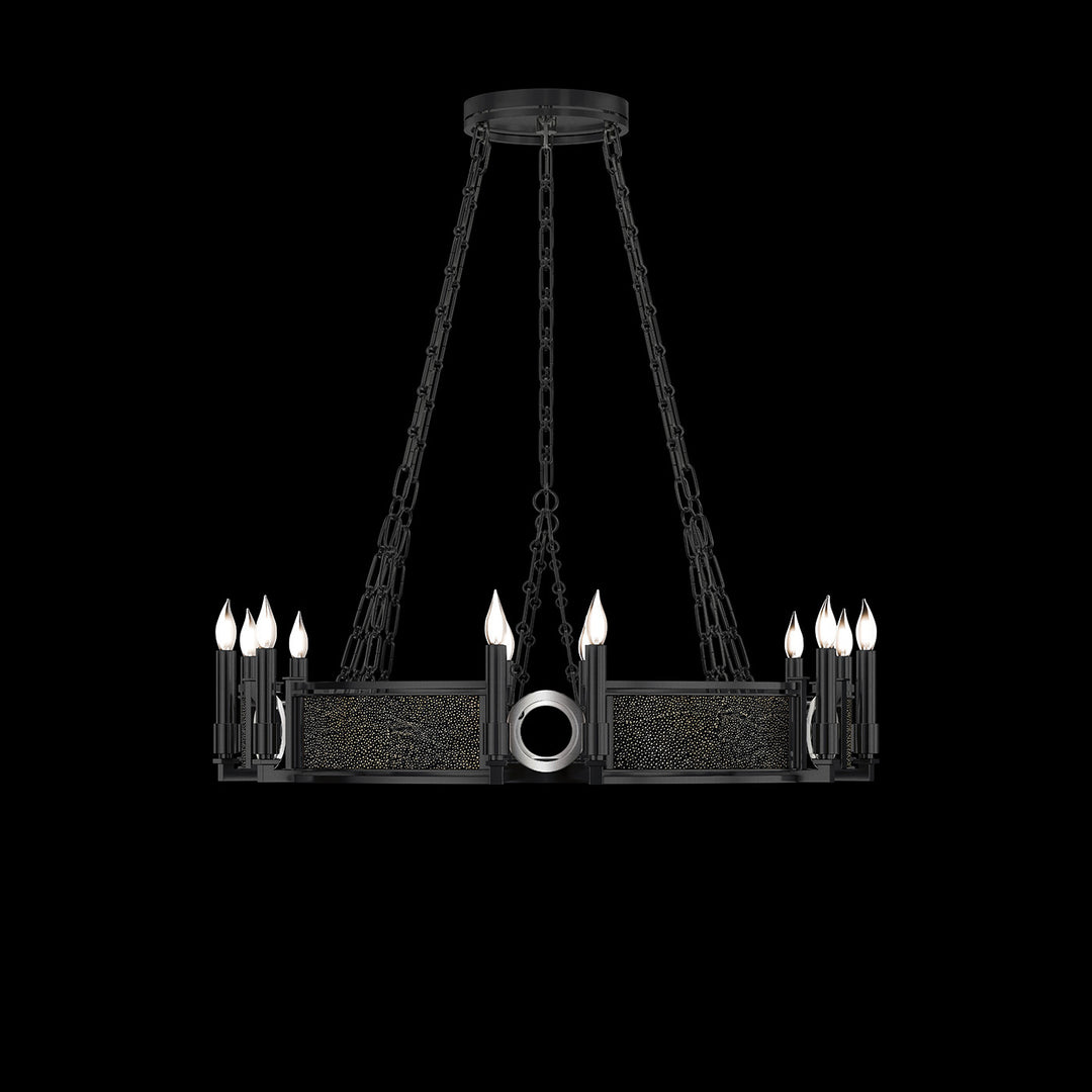 Fine Art Handcrafted Lighting Mirage 35.75"W Round Chandelier 100047 in Standard Black Iron, Nickel, Black Knight (100047-123)