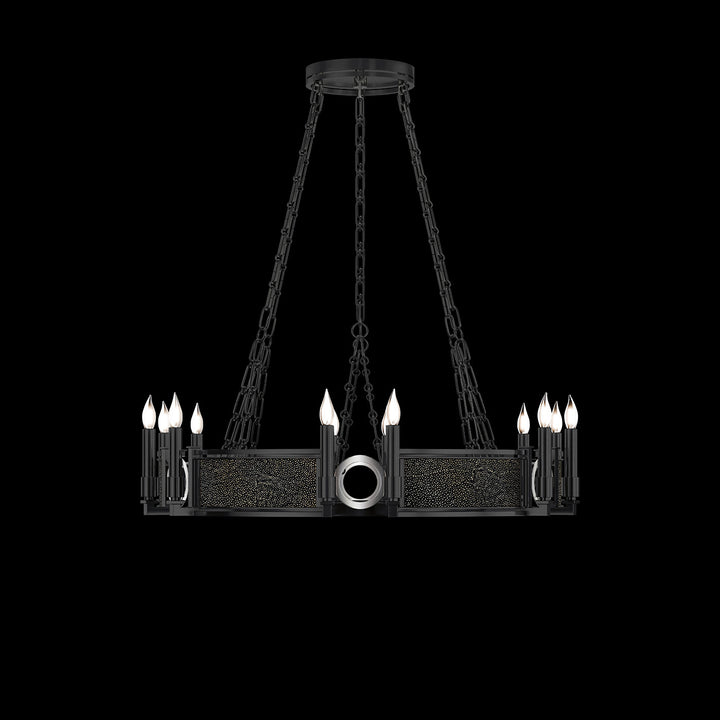 Fine Art Handcrafted Lighting Mirage 35.75"W Round Chandelier 100047 in Standard Black Iron, Nickel, Black Knight (100047-123)